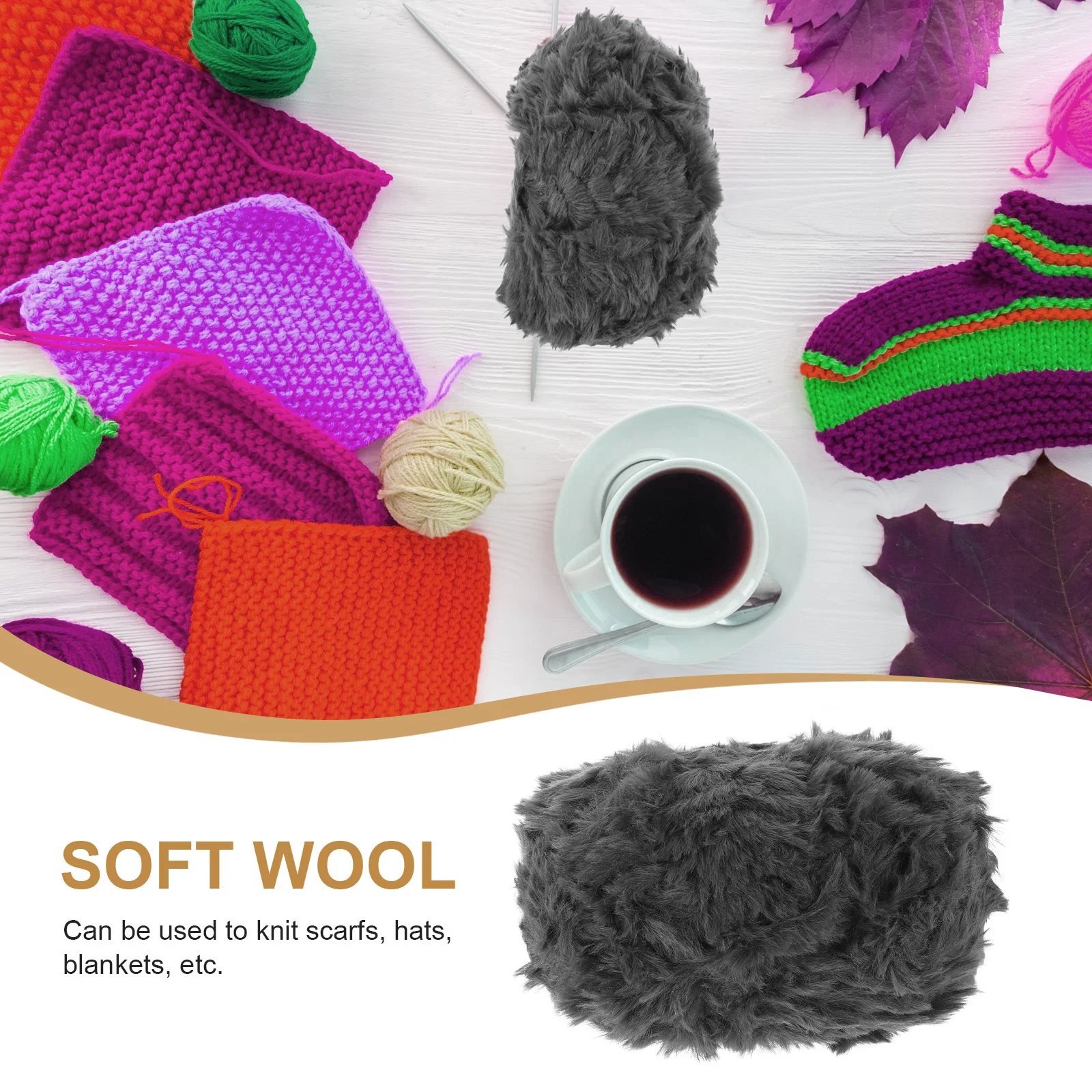 

2pcs Premium Acrylic Super Yarn Chunky Faux Knitting Yarn For Crochet Scarf Hat Blanket Light Gray Imitation Wool