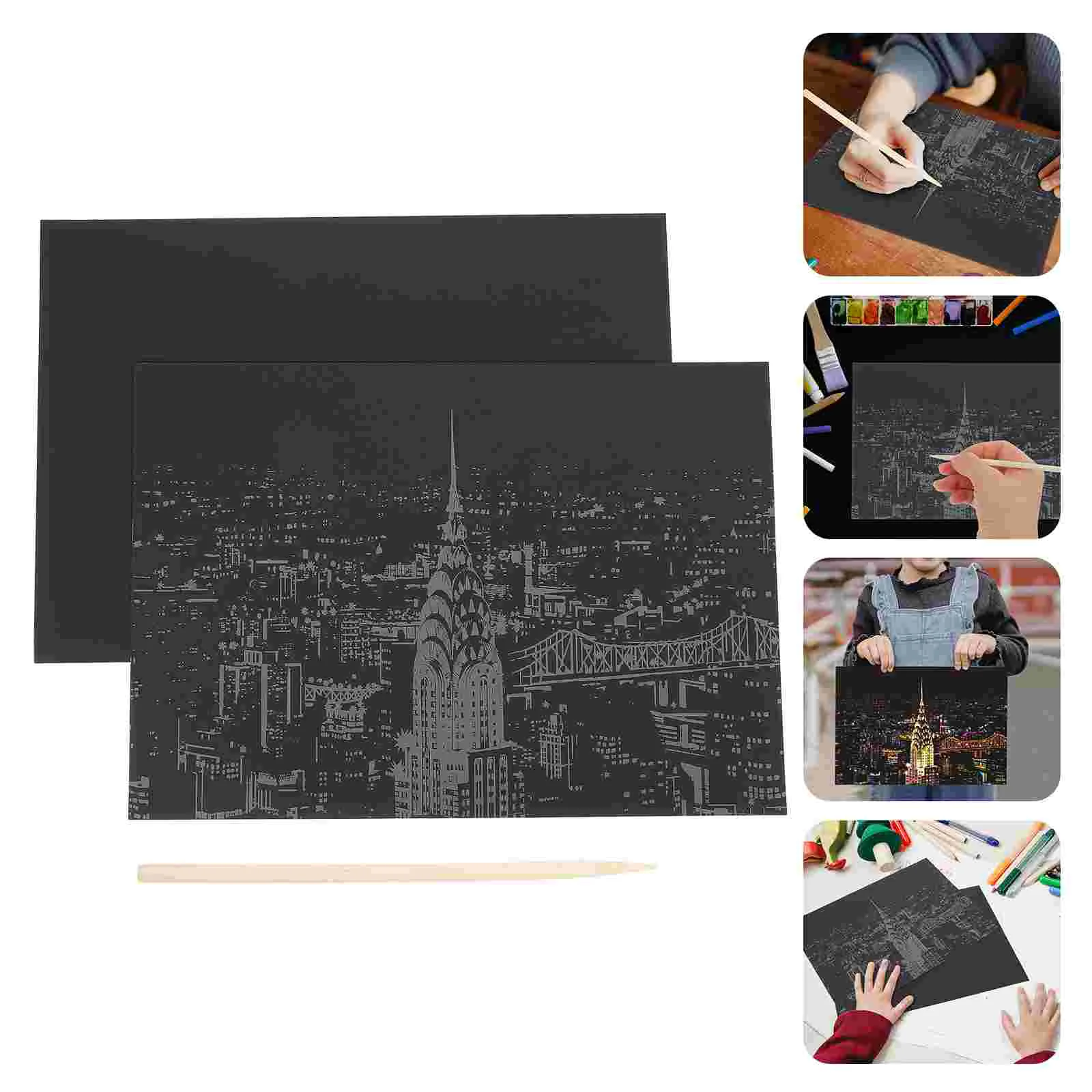 2 Pcs City Night View Scratch Paper Supplies Kids Drawing Toys Creative Educational Tools Children Craft Projects Scratch