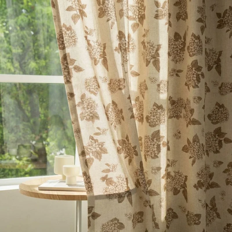 Plants and Flowers Printed Curtains. Semi-shade Hanging Rods for Bay Windows. Semi-transparent Curtains.