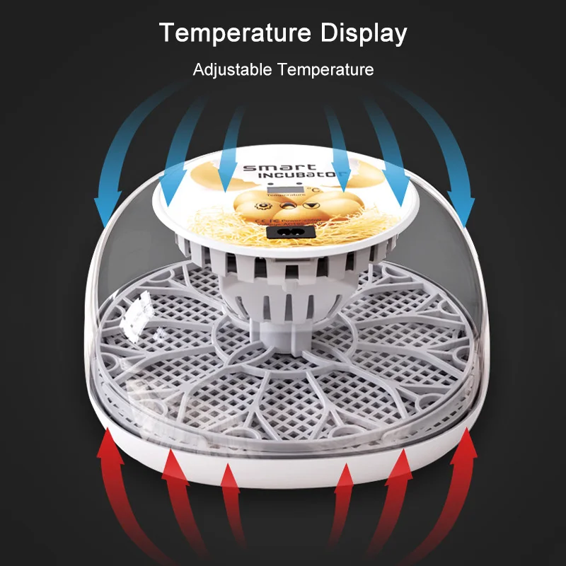 12 Egg Automatic Smart Incubator Digital Control Turner Poultry Hatcher for Chicken Duck Home Use Even Heating Transparent Cover