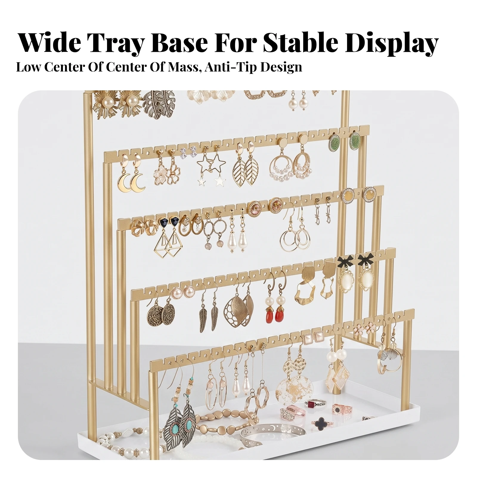 Earring Holder with Slots Stylish Earring Organizer Jewelry Display Stand with Base Space-Saving Sturdy for Countertop, Vanity