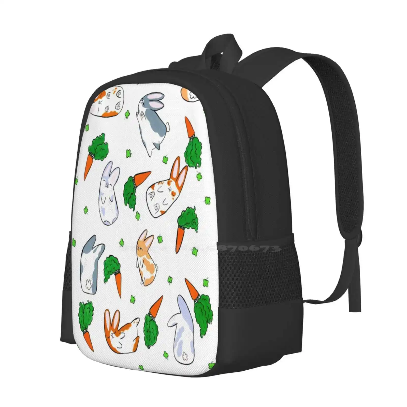 Bunny Riot Hot Sale Schoolbag Backpack Fashion Bags Bunny Cute Bunnies Cute Rabbits Kawaii Carrots Clovers Gouache Handpainted