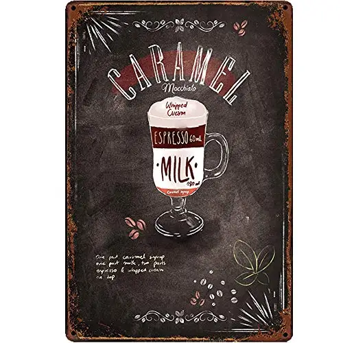 Original Retro Design Caramel Tin Metal Signs Wall Art | Thick Tinplate Print Poster Wall Decoration for Cafe/Kitchen/Coffee Cor