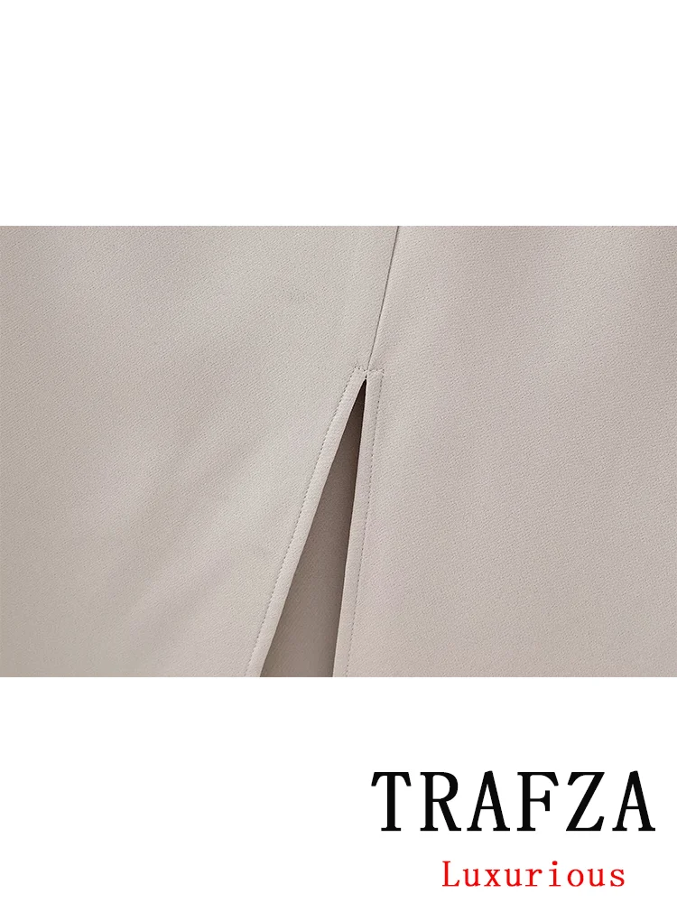 TRAFZA Vintage Chic Solid Women Suit o-collo Single Button Vest Long Straight Split Skirt Fashion 2024 primavera estate Office Set