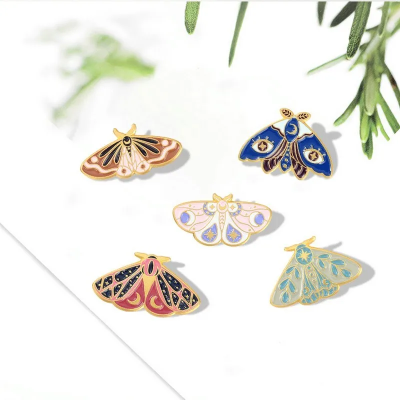 Pins Custom Moon Phase Moth Brooches Lapel Badges Punk Gothic Insect Jewelry Gift for Friends Witch Butterfly Enamel