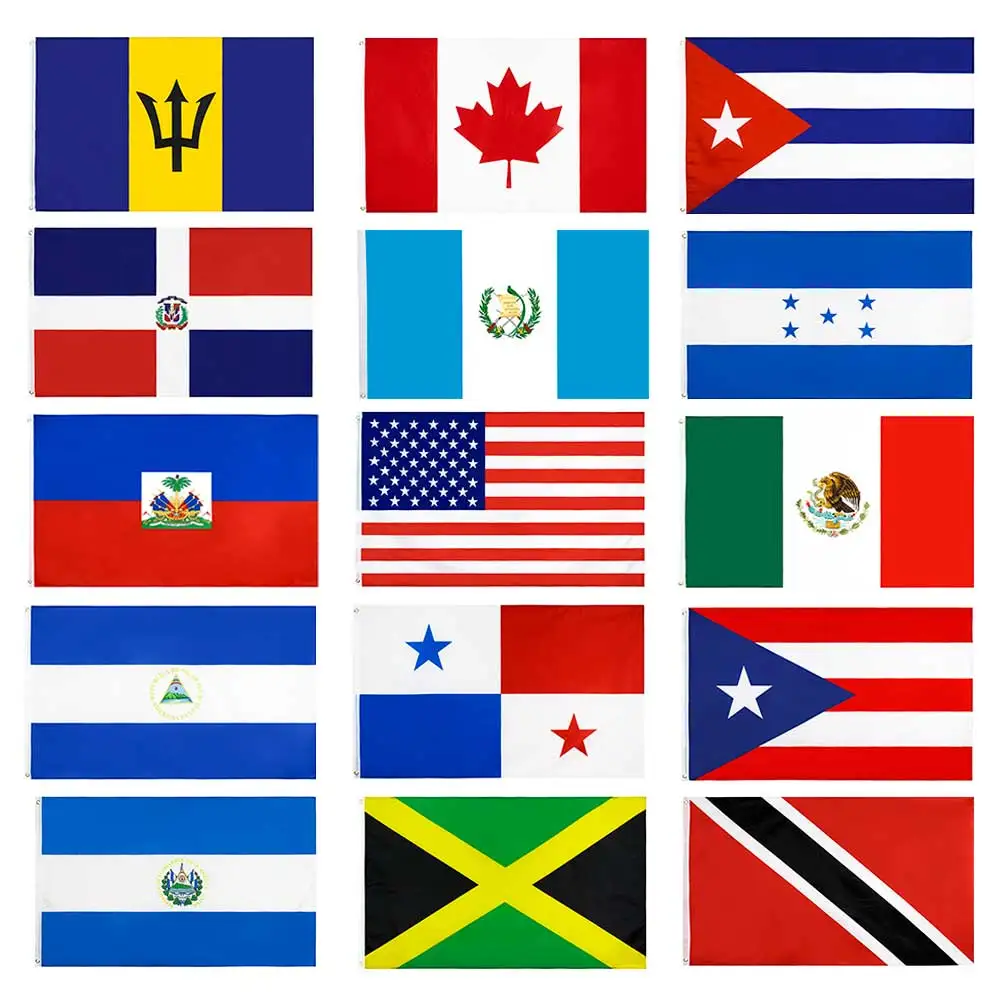 Bandeiras Nacionais Norte-Americanas 3x5 pés: Canadá, Honduras, Jamaica, México, Nicarágua, Porto Rico, EUA, Estados Unidos, Haiti, El Salvador