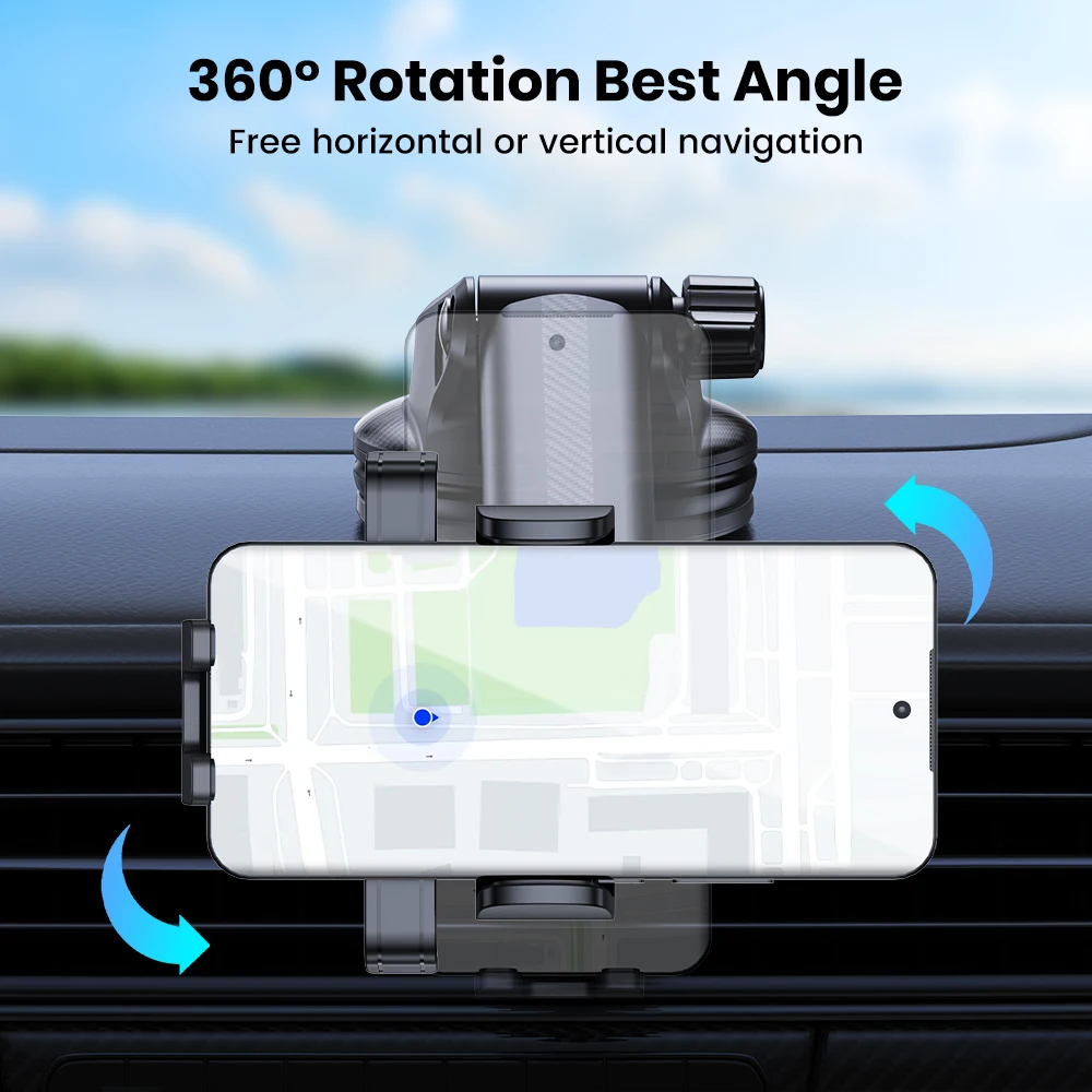 TOPK Universal Car Phone Holder Telescopic Arm Strong Suction Cup 360° Stand for Dashboard Windshield iPhone Samsung GPS