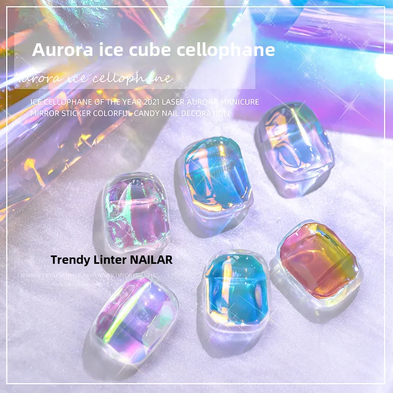 Internet Celebrity Manicure Aurora Ice Cube Cellophane Large Colorful Transfer Paper Laser Jewelry Candy Paper diy 5 Color St...