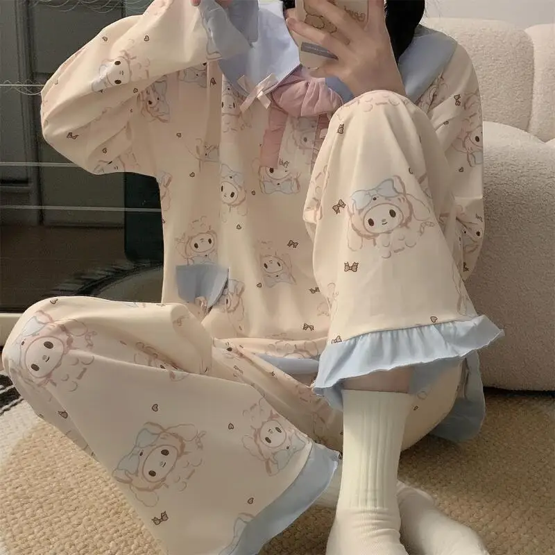 أطقم بيجامات نوم نسائية من سانريو ماي ميلودي كاواي كارتونية للطالبات للربيع والخريف بأكمام طويلة ملابس نوم ملابس منزلية #3