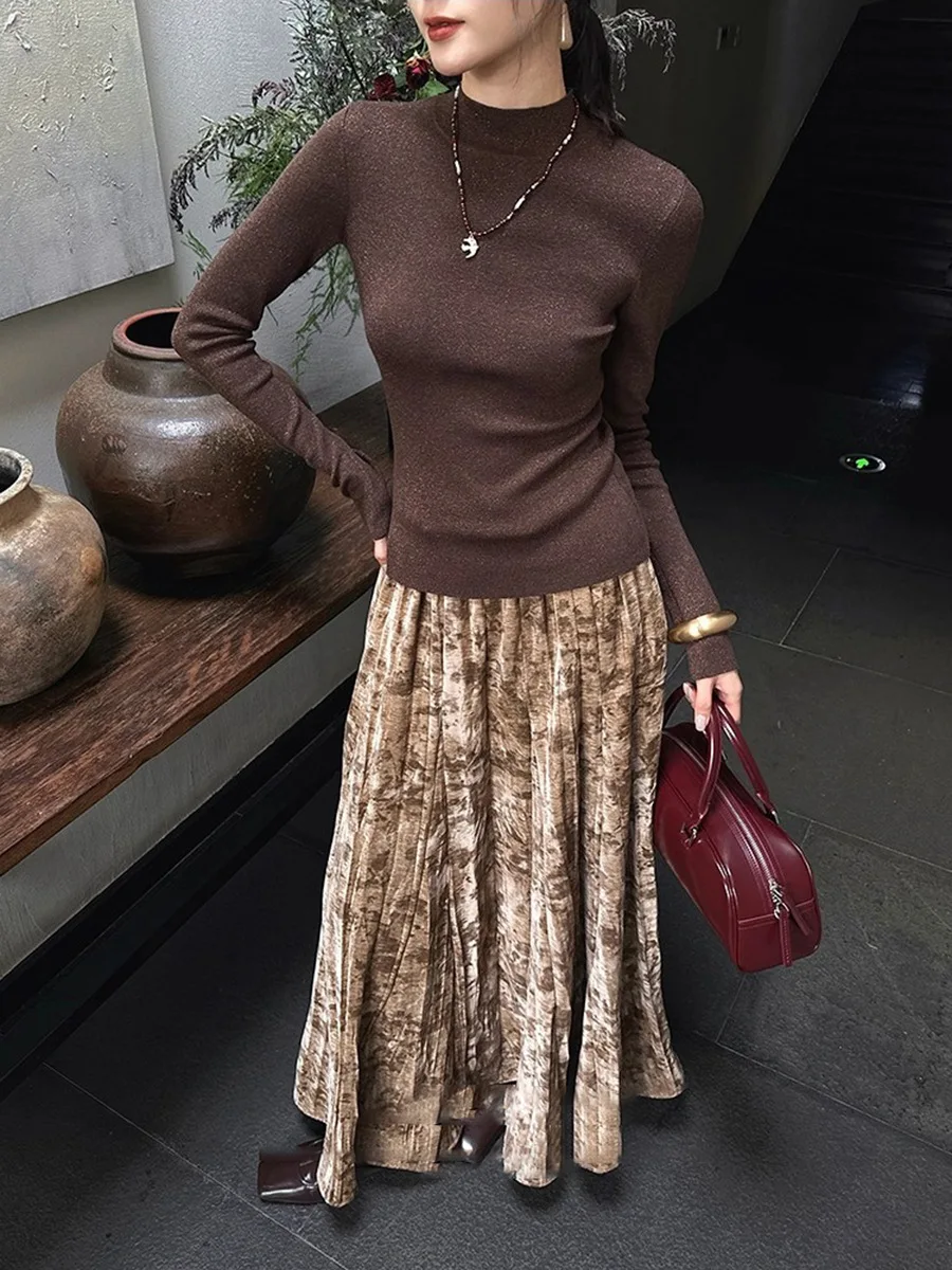 

Современная восточная юбка с архитектурными складками, миди-юбка из ультрамягкого синеля, винтажная юбка с цветочной вышивкой