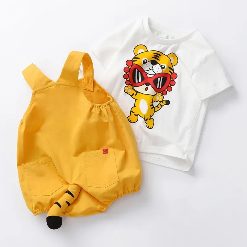 Cute Dinosaur Summer Newborn Baby Boy Girl Clothes Sets Baby Set Onesie Cotton Short Sleeve Top and Overall Cartoon Baby Suit