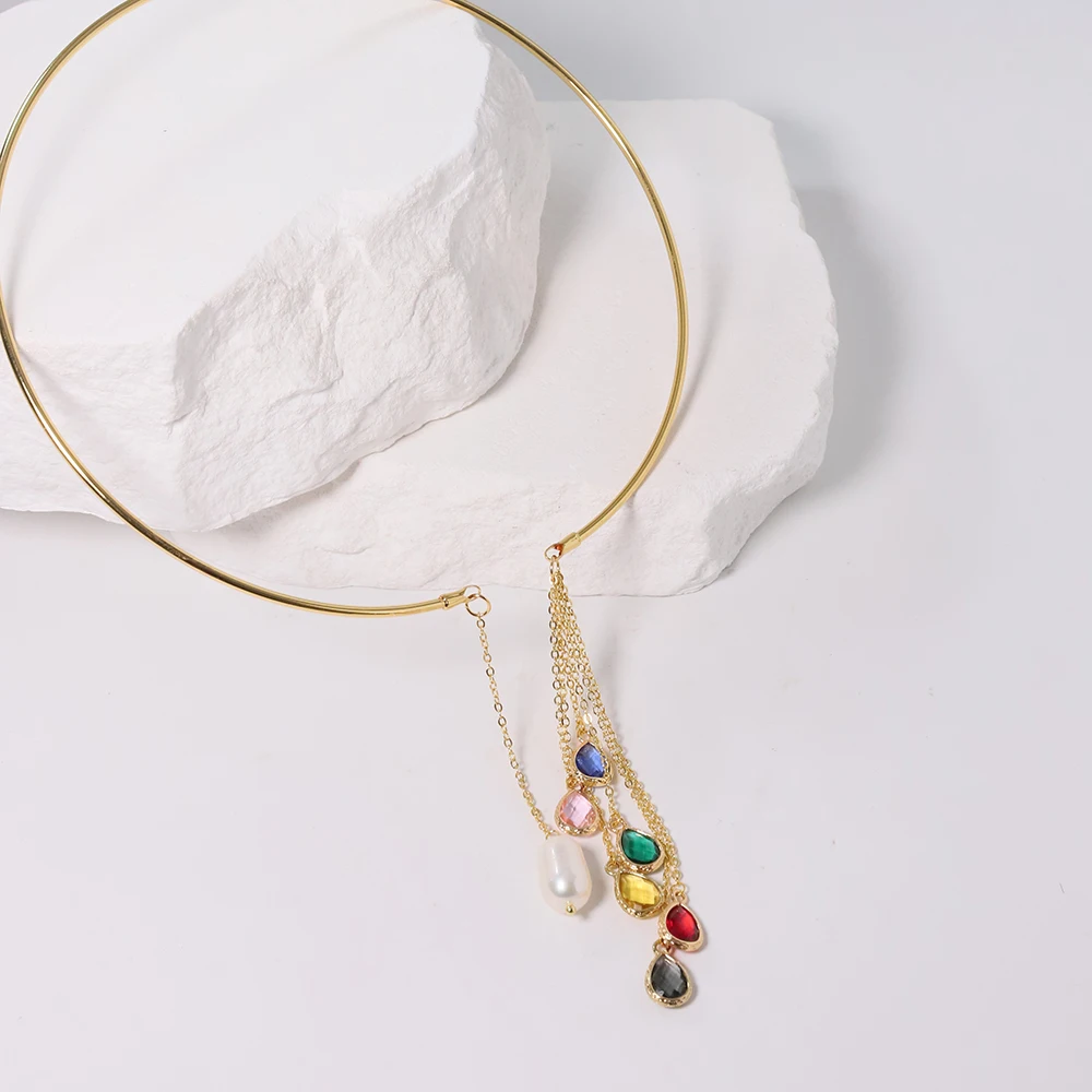 Natural Freshwater Pearl Colored Glass Necklace Korean Women's Luxury Jewelry Fashion Women's and Girls' Gifts GN0615 image 2