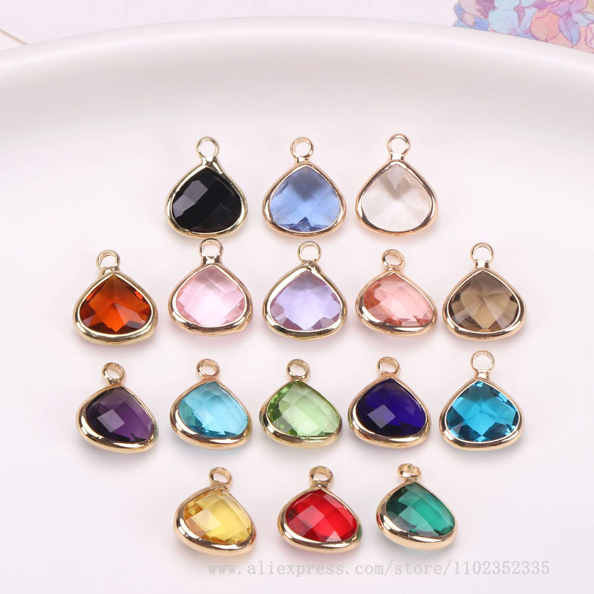 50pcs/ Bag  Fashion Birthday Stone Triangle Crystal Pendant DIY Earrings Bracelet Necklace Accessories