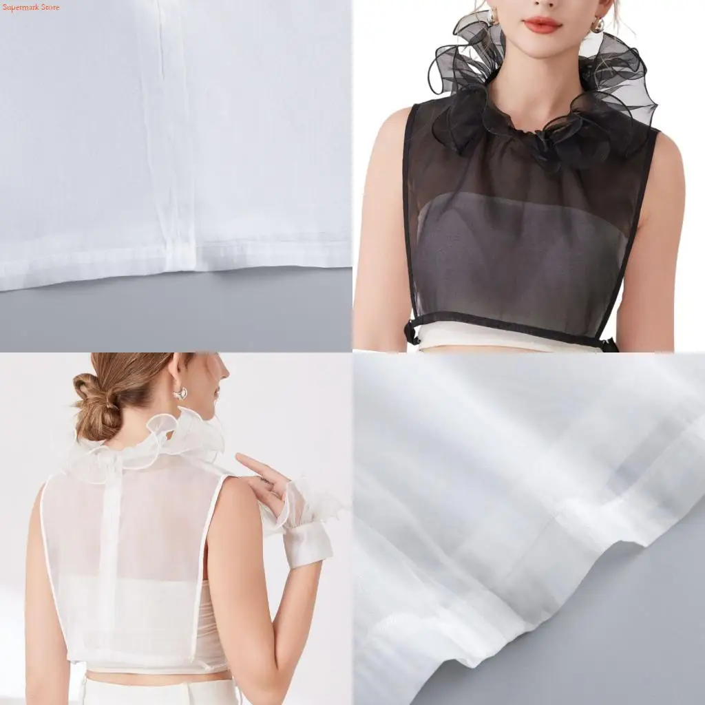 Q5WE Multipurpose Lace Trimmed Collar Ruffle Detachable Collar Neckpiece Breathable Neckwear Half Shirt Fashion Accessories