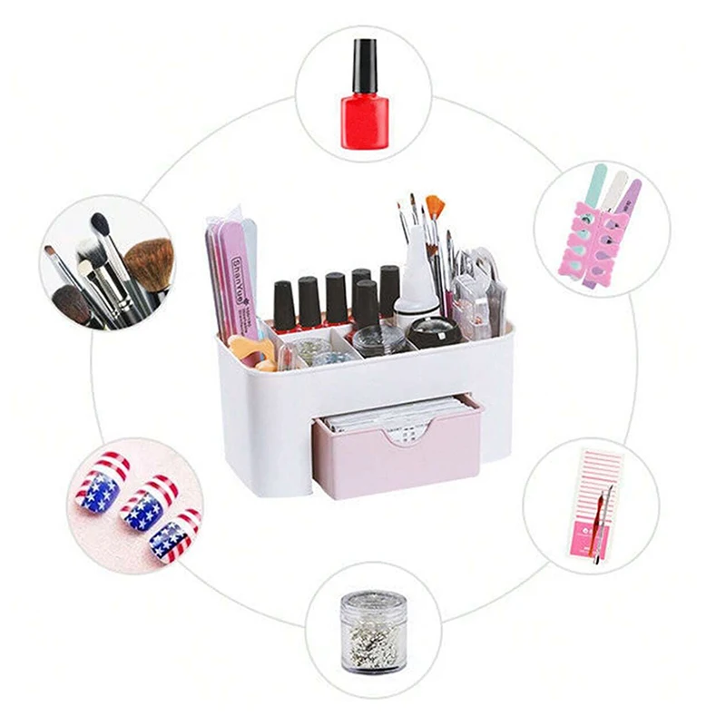 Nail Storage Box Plastic Drawer Style Easy to Clean Desktop Organization Large Capacity Cotton Swab Polishing Sand Strip Toolbox