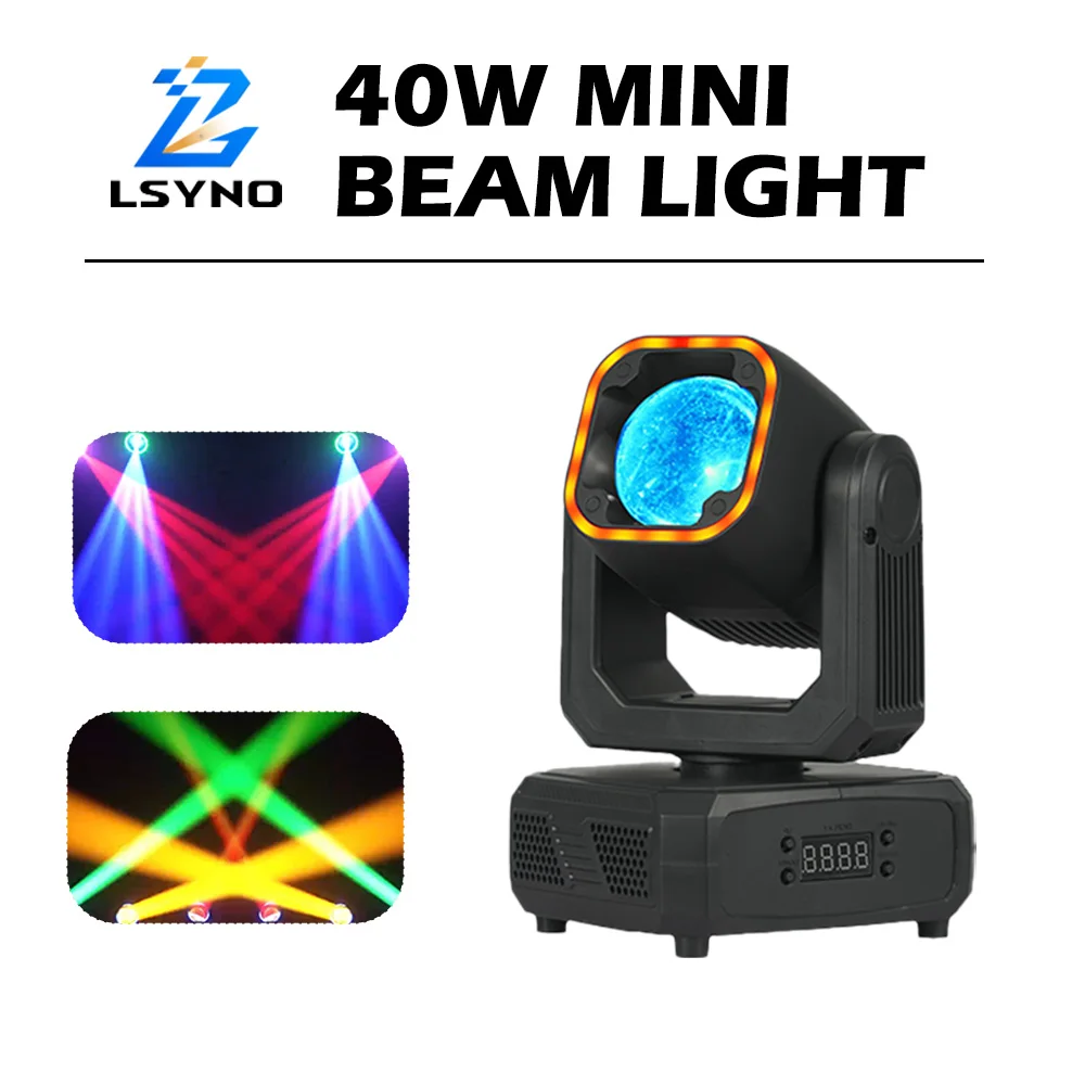 Mini 40W LED Beam DMX512 DJ Moving Head Lights RGBW Disco Strobe Light with Ring Sound Control Stage Equipment For Nightclub Bar