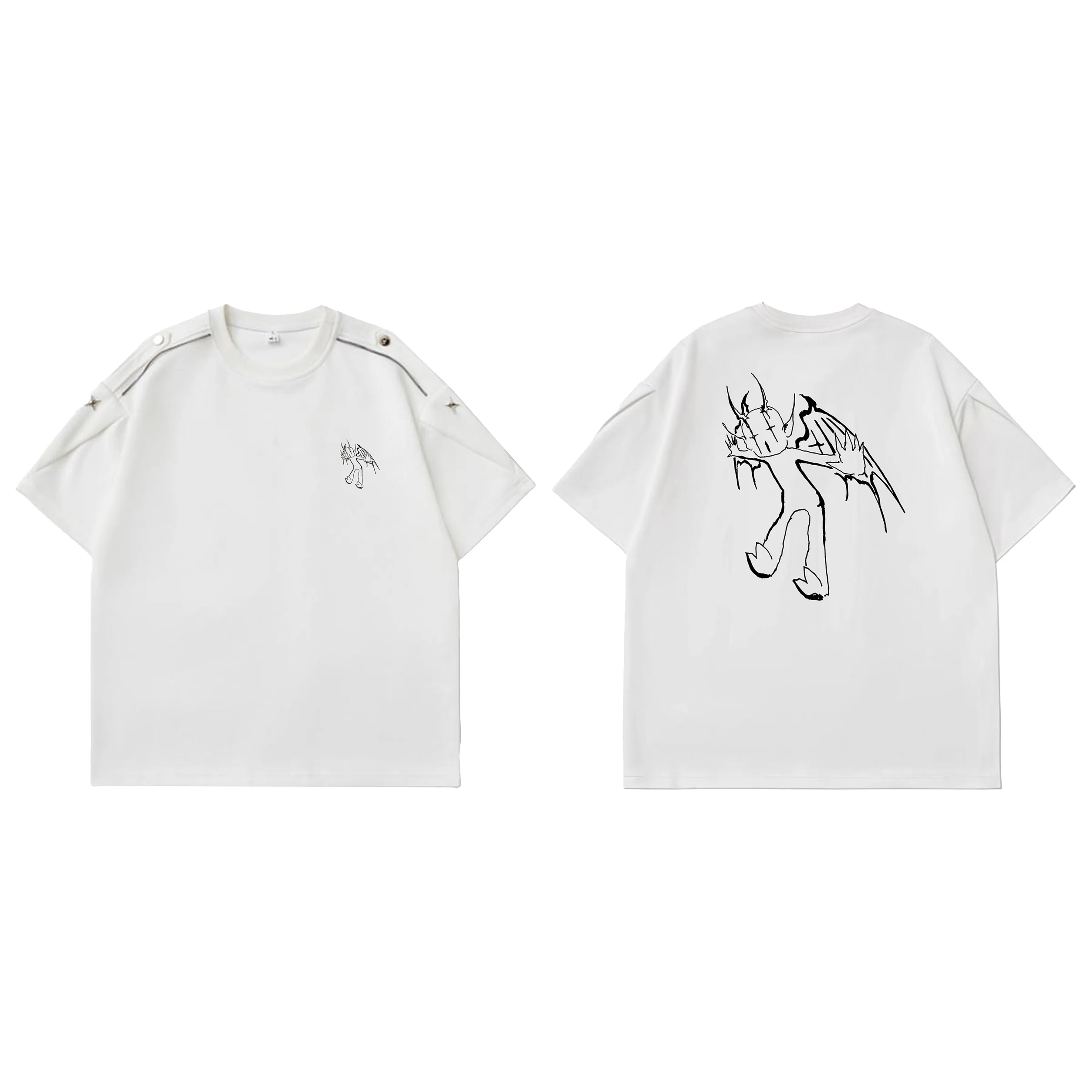 

Men's short-sleeved T-shirt with anime graphic print, retro Harajuku T-shirt, men's summer casual cotton loose top T-shirt