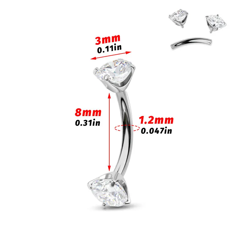 F136 Titan Großhandel Punk klassische Augenbrauen Piercing eingelegt Opal Zirkon 16g Innengewinde Banane gebogen Lippen Piercing Schmuck – Detail 4