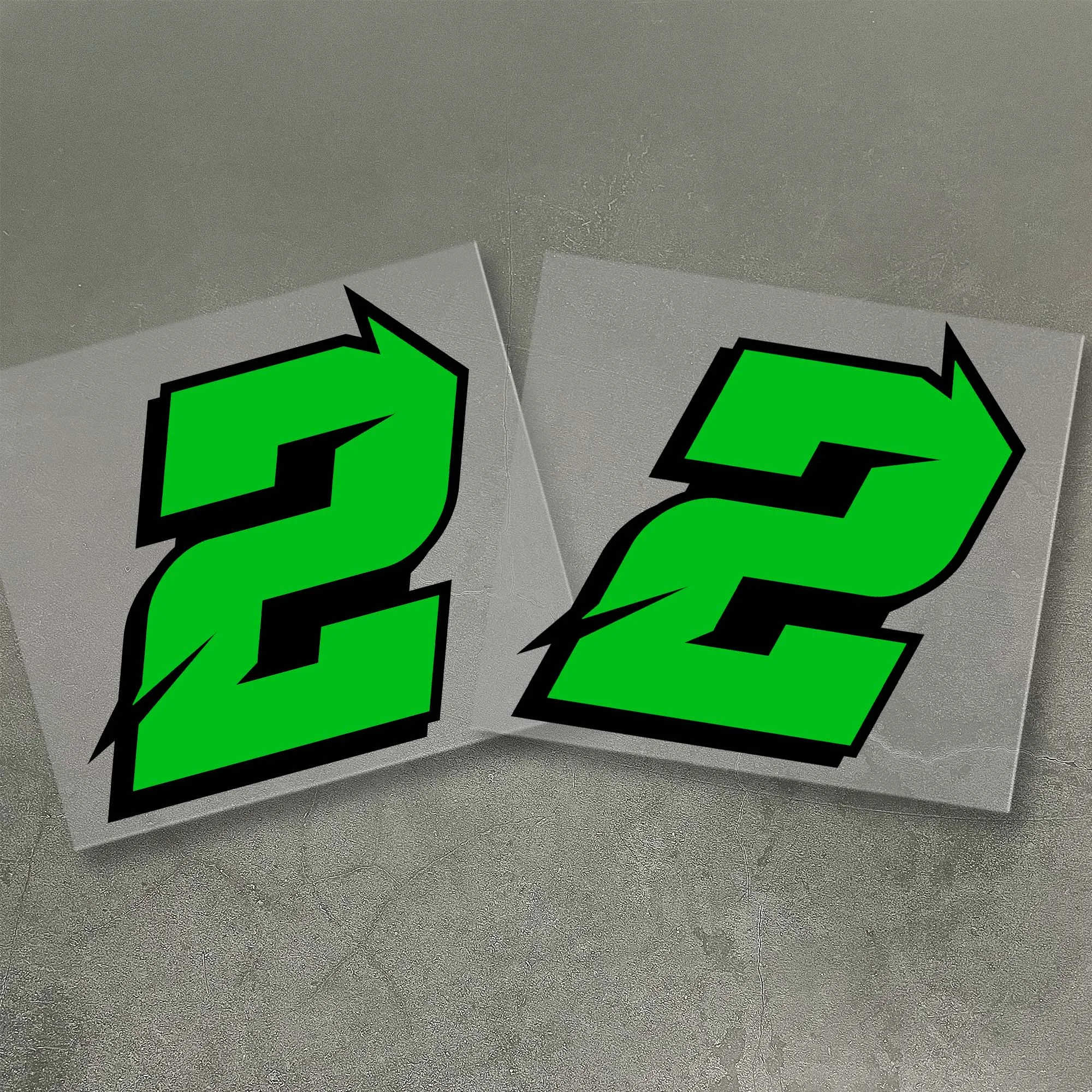 

2Pcs Green Waterproof Number Stickers Motorcycle Helmet Fuel Tank Bicycle Scooter Vinyl Decal