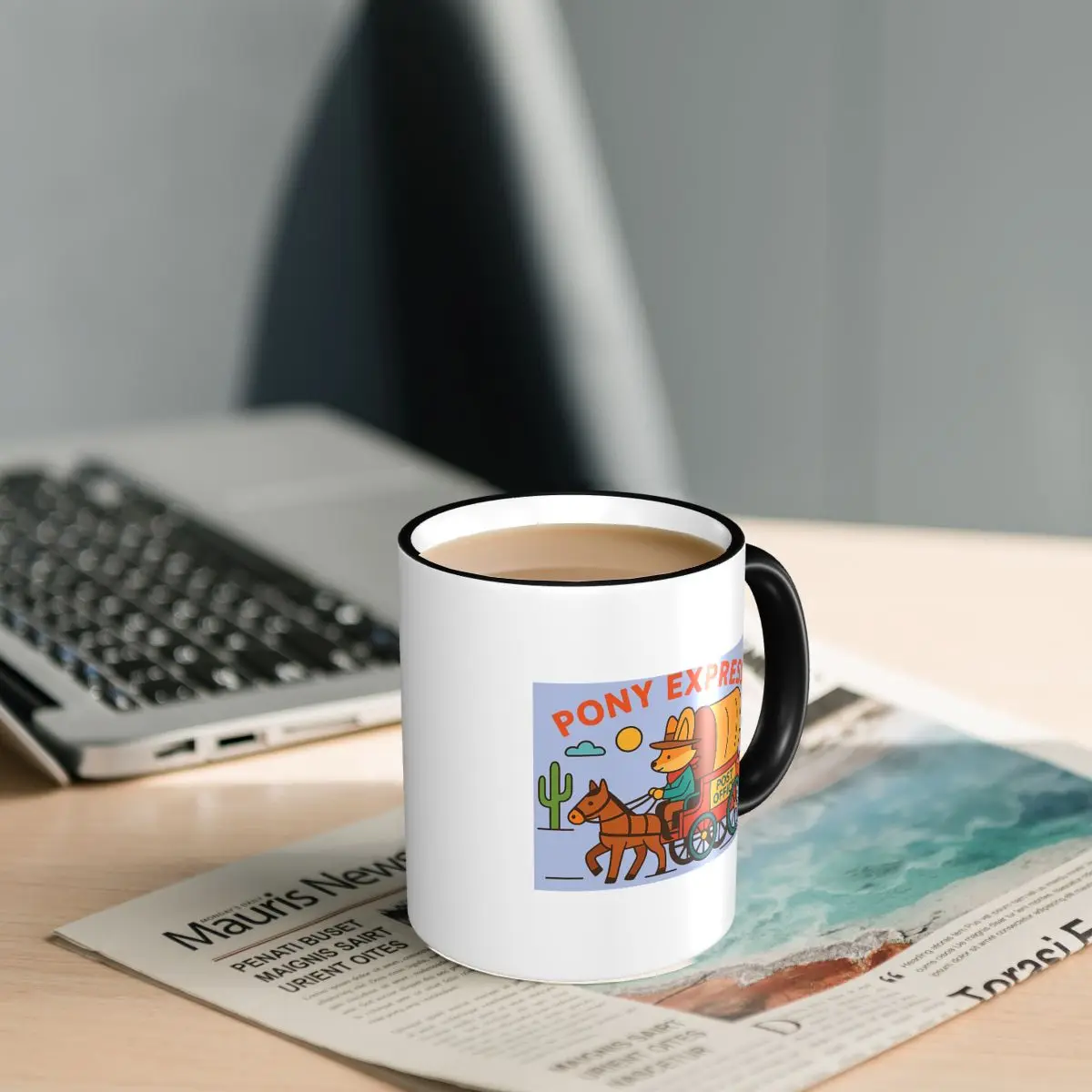 Pony Express Fox Cowboy Mail Wagon Design Mug Funny Ceramic Coffee Cups Tea Mugs Milk Cup Drinkware Gift for Friends