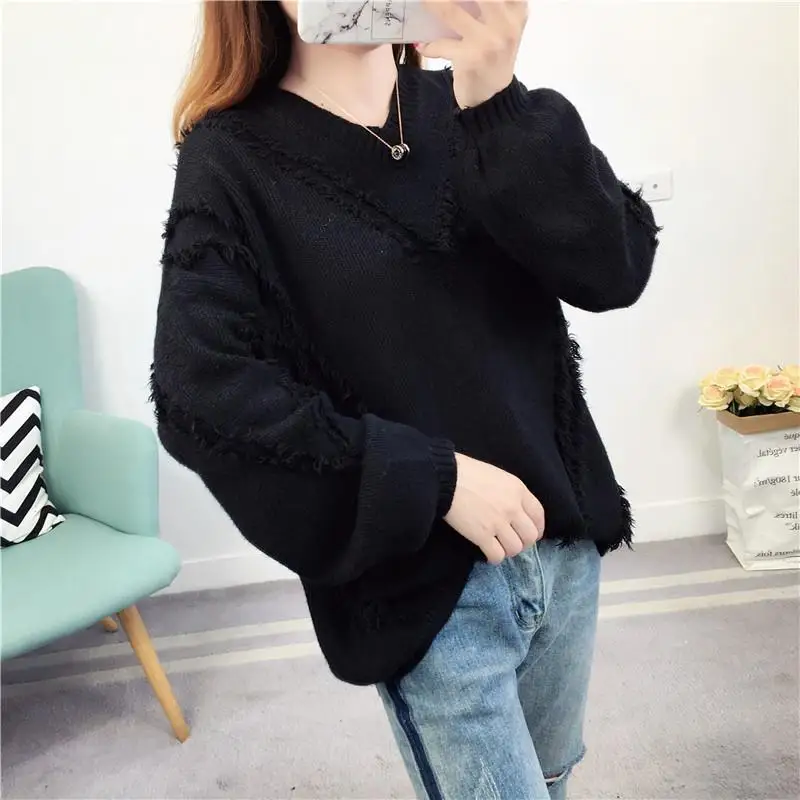 

Women's Clothing 2022 Solid Color Vintage Knitted Sweaters Casual Loose Spliced Autumn Winter Commute Long Sleeve V-Neck Jumpers