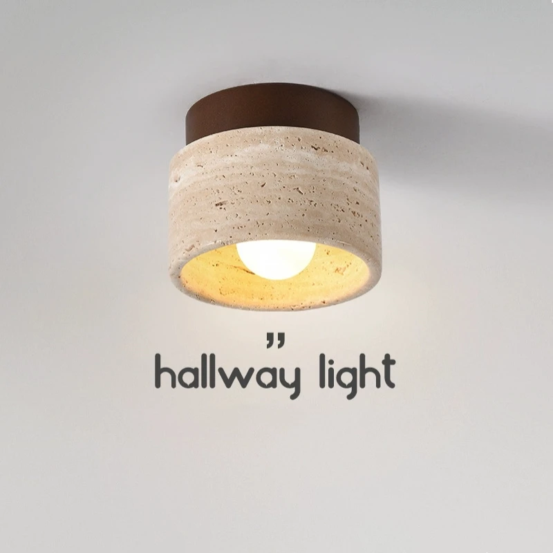 Nordic Walnut Stone Ceiling Lamp Yellow Travertine Bedroom Corridor Downlight E27 G9 Hallway Aisle Decoration Light Fixtures