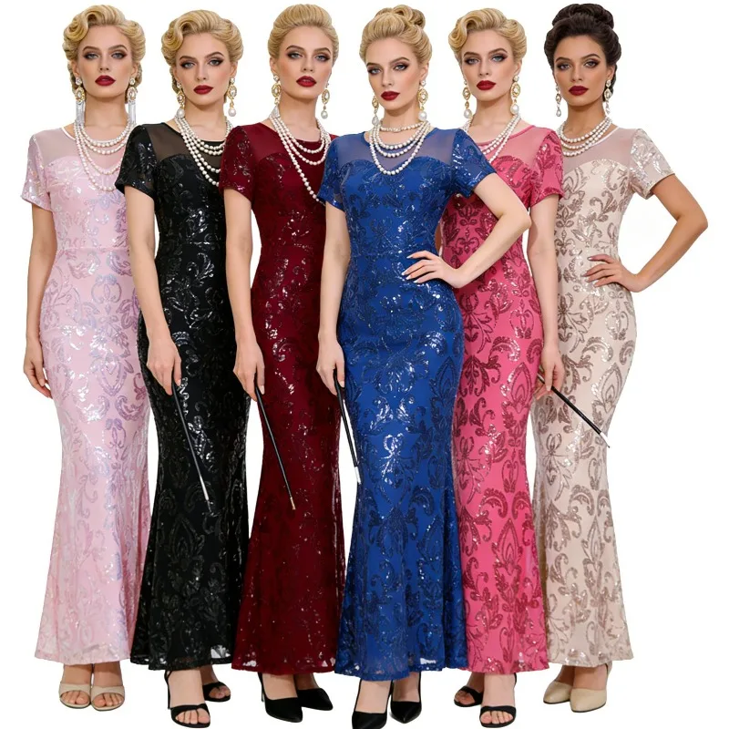 Ladies 1920s Gatsby party dress sequined embroidered mermaid dress suitable for Halloween party dress masquerade