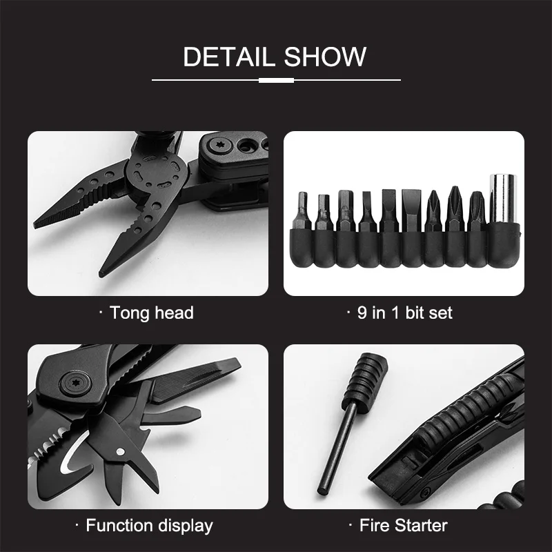 Professional Portable Multitool Foldable Flintstone Pliers with Scissors Screwdriver EDC Tools for Camping Outdoor Activities