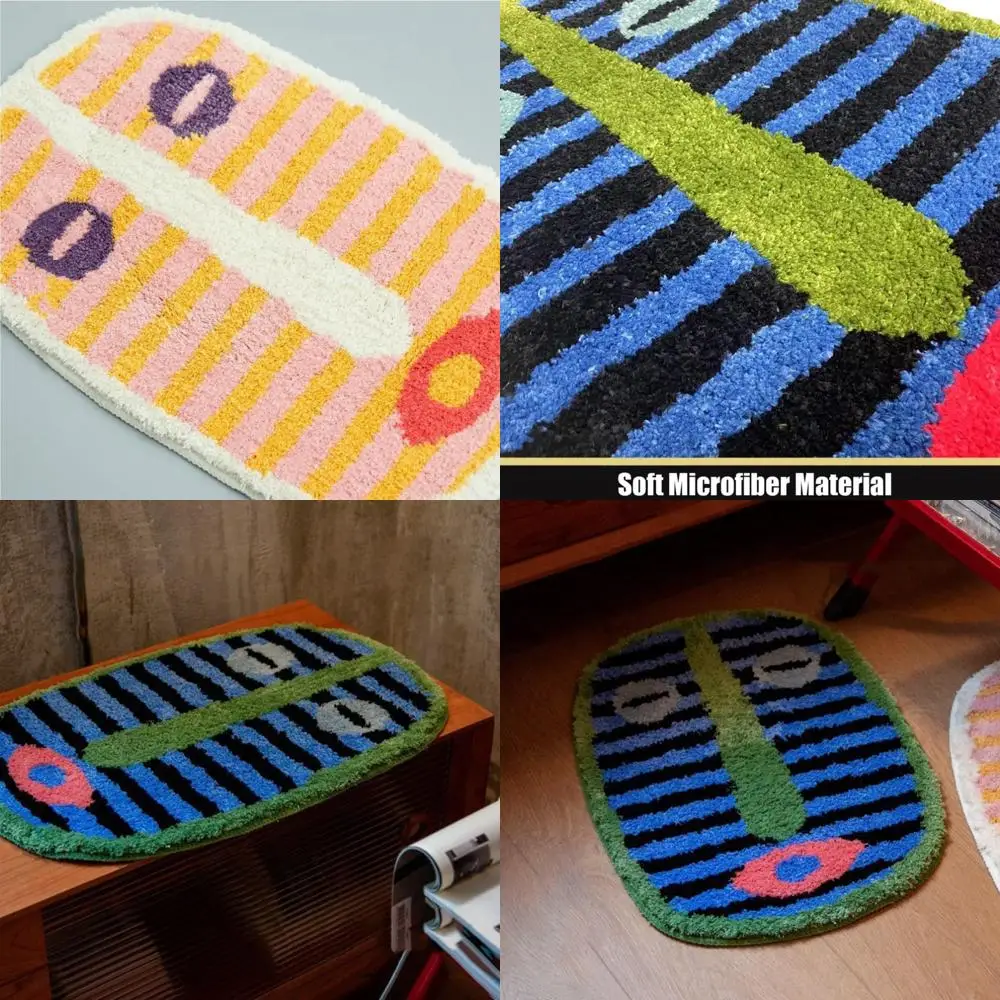 

Ультрамягкий коврик для ванной в желтую полоску с забавным дизайном человеческого лица для творческих гостиных