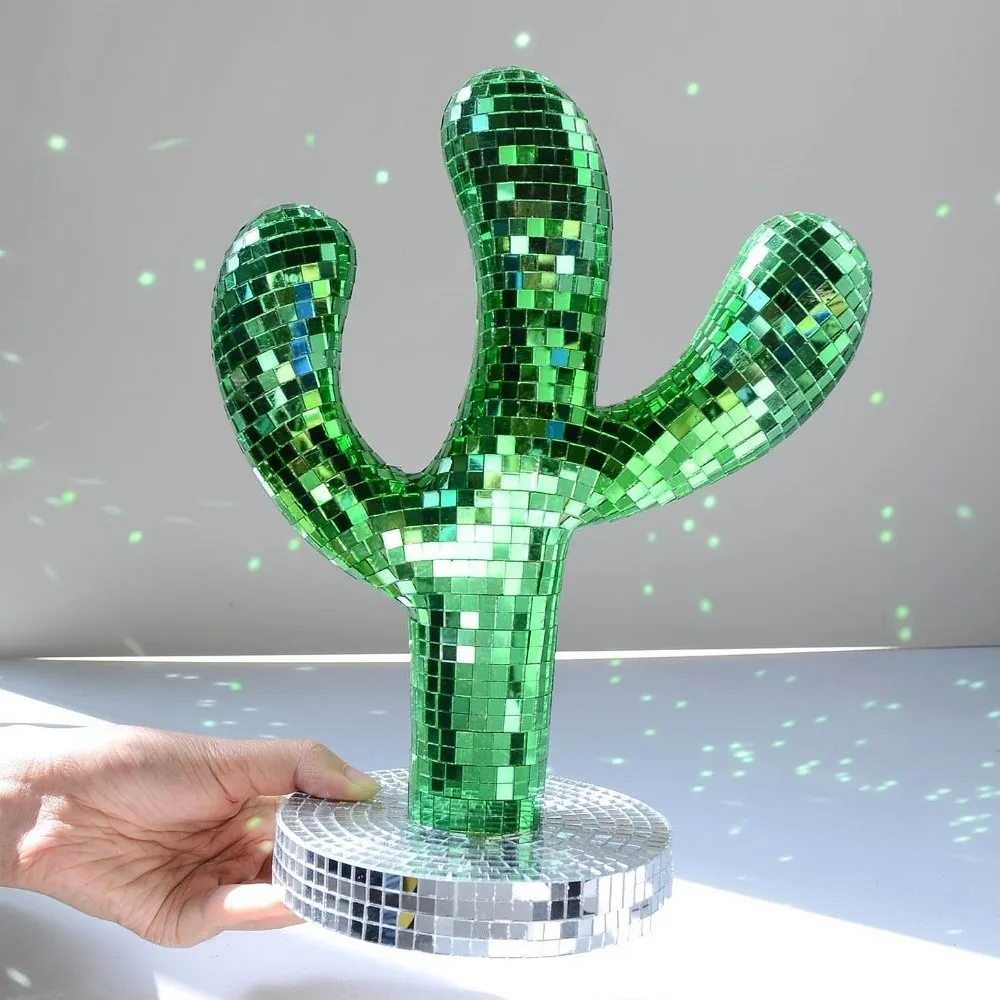 Shining Disco Ball Cactus Ornament Glass Mirror Reflective Reflective Ornament Sparkling Handmade Mirrored Cactus Statue
