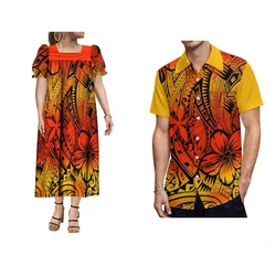 Polynesian Couple Dress MUMU Dress Summer Cool Fabric Couple Set Women's Dress Puffy Sleeve Design Men's Shirt Custom