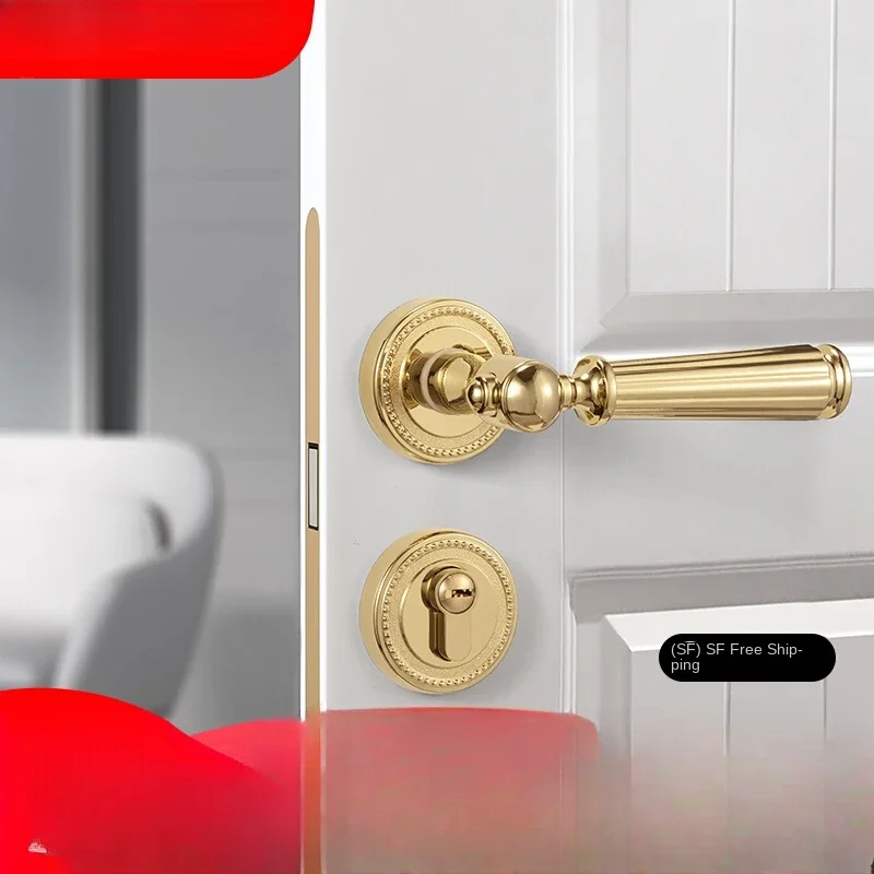 American gold door lock indoor bedroom split room door lock wooden door handle light luxury magnetic suction silent lock