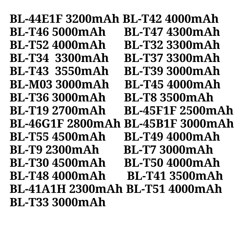Full Series Replacement Battery for LG G3 G4 V20 V60 ThinQ V50 F800 K10 MS428 BL-T3 BL-T5 BL-T7 Li-Polymer Mobile Phone Battery
