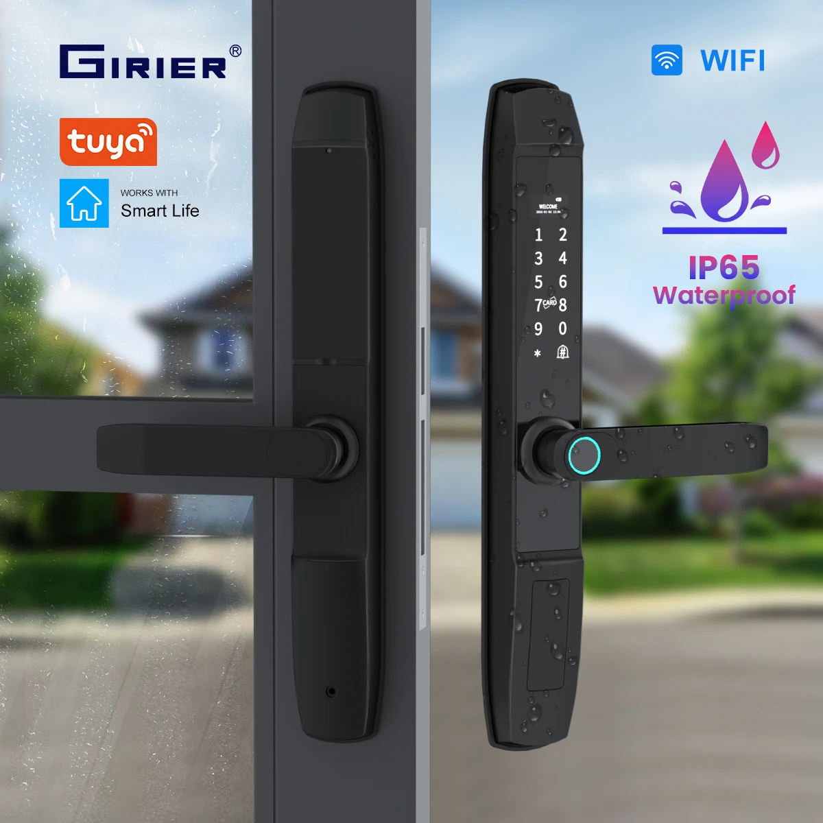 

Умный дверной замок GIRIER Tuya с Wi-Fi, отпечатком пальца, удаленным доступом через приложение, разблокировкой по паролю, водонепроницаемостью IP65, поддержкой сигнализации при несанкционированном доступе и двусторонней аудиосвязью