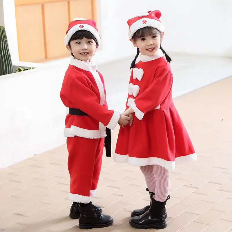 Weihnachten Anzüge Weihnachten Kostüme Weihnachten Cosplay Kinder Santa Claus Kostüm Jungen Mädchen Weihnachten Kleid Tuch mit Tasche