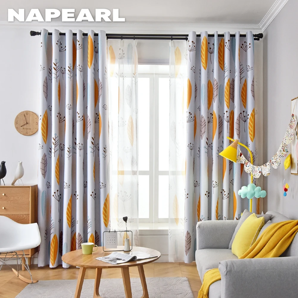 Napearl Shading Vorhang Blackout bedruckte Blätter Pflanze schiere Tüll Fenster vorhänge für Schlafzimmer Wohnzimmer Dekor 1pc