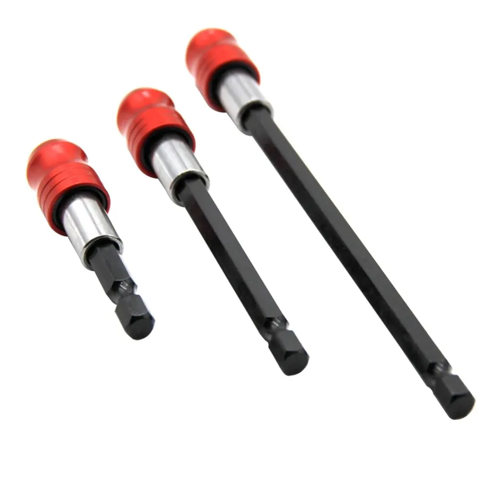 3PCS Red Hexagonal Handle Screwdriver Set with Quick Release Self-Locking Extension Rods 60/100/150mm DIY Tool Kit for Home Repa