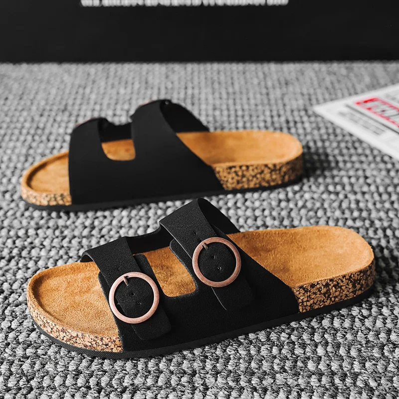 

Minimalist Solid Men Flat Slippers Open Toe Fashion Slide Sandals Lightweight Non Slip Indoor Outdoor Beach Footwear