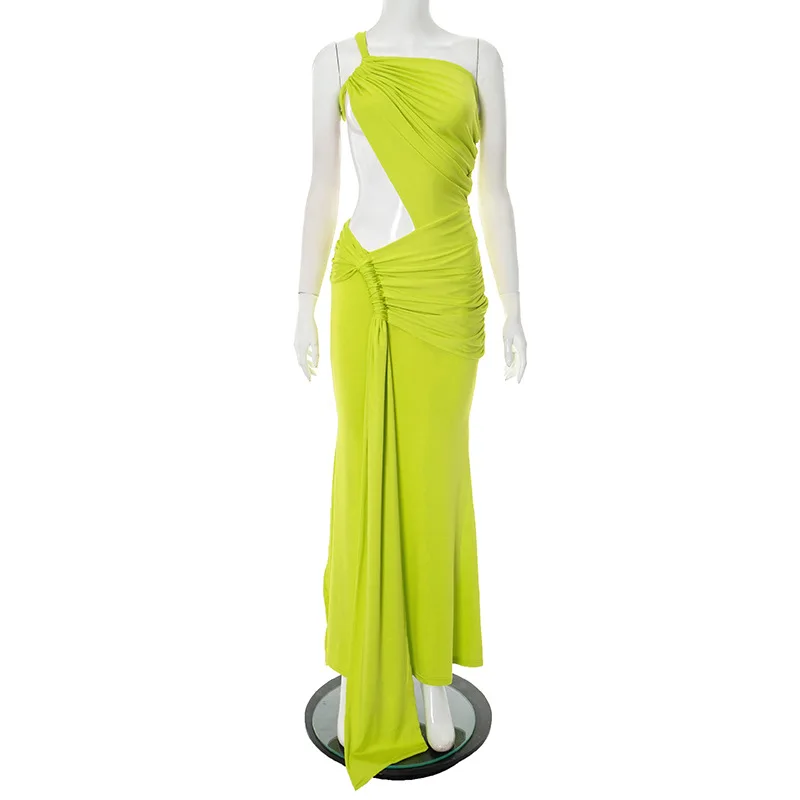 YUZHEXI ไม่สม่ําเสมอหนึ่งไหล่ด้านข้าง cutout ริบบิ้นห่อชุด Maxi เซ็กซี่ผู้หญิงชุดราตรี Elegant ORANGE Robe