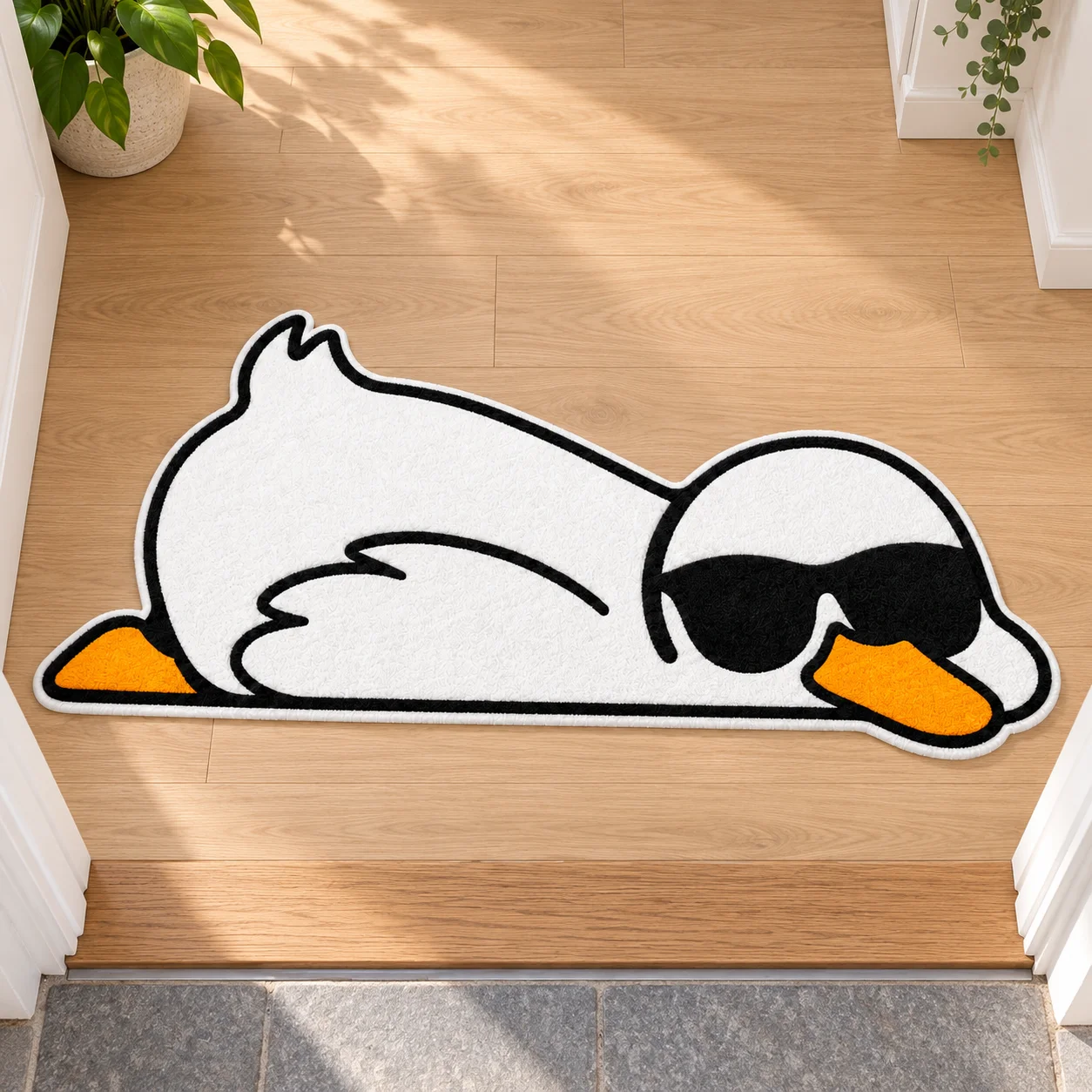 Funny Sleeping Duck Shaped Area Rug with Sunglasses, Cute Animal Floor Mat for Bedroom, Dorm, Game Room and Playful Home Decor