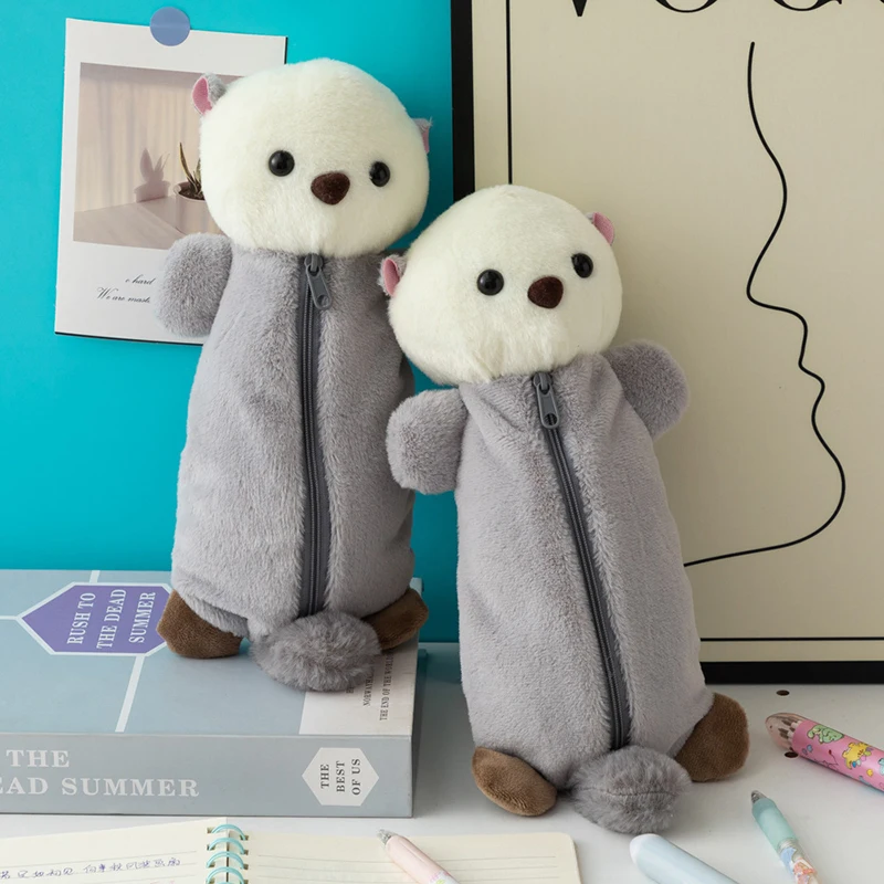 sea otter plush doll pencil case bonito pencil pouch bolsa porta caneta criativa de alta atraente material escolar papelaria pc 01