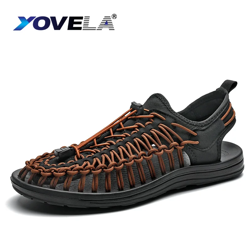 

Сандалии мужские ручной работы, плетеные дышащие Нескользящие, пляжная обувь без застежки, модные повседневные уличные туфли, лето