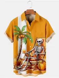 Men's Hawaiian Shirts 3D Print Skeleton Man Graphics Button Short Sleeve Lapel Streetwear Casual Hawaiian shirts for men Summer