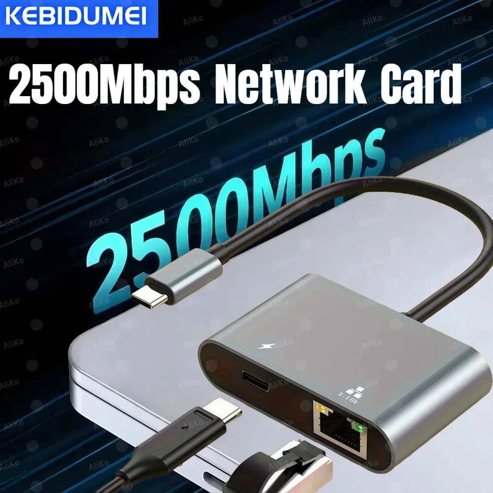 

Сетевая карта 2500 Мбит/с Type-C к RJ45, адаптер 2,5G, гигабитный Ethernet-конвертер, сетевой концентратор с зарядкой PD 100 Вт для ПК, ноутбука, планшета
