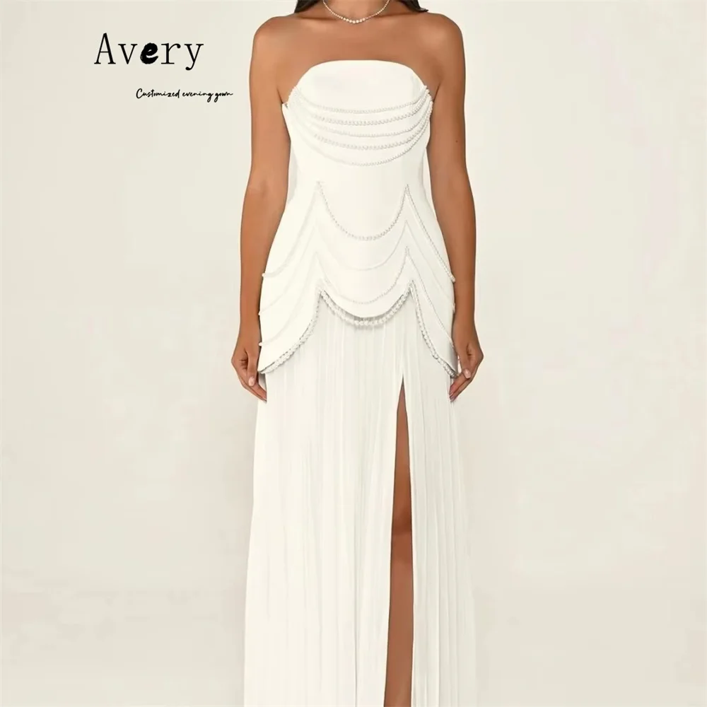 Avery Custom Rosa Perlen Seitenschlitz Schulterfrei Damen Abendkleid für Hochzeiten Damenkleider für Hochzeit Party Elegant