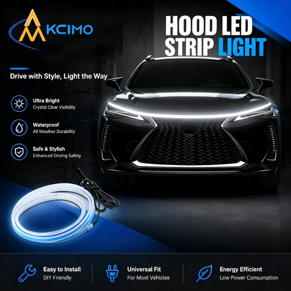Dynamic Scan LED Bonnet Light Strip Start Animation Engine Hood Lamp Auto Front Hood Daytime Running Decorative Light Bar