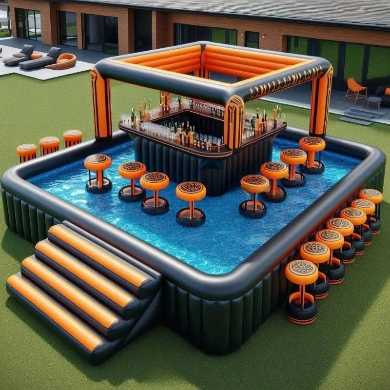 

Pool Bar Sofa with Roof PVC Inflatable Pool Lounge & Floating Bar Quadruple Stitching for Outdoor Water Fun