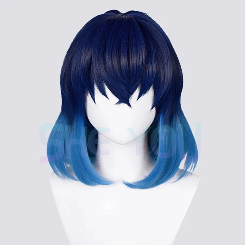 

Hashibira Inosuke Short Blue Ombre Wig Heat Resistant Hair Cosplay Costume Wigs + Wig Cap