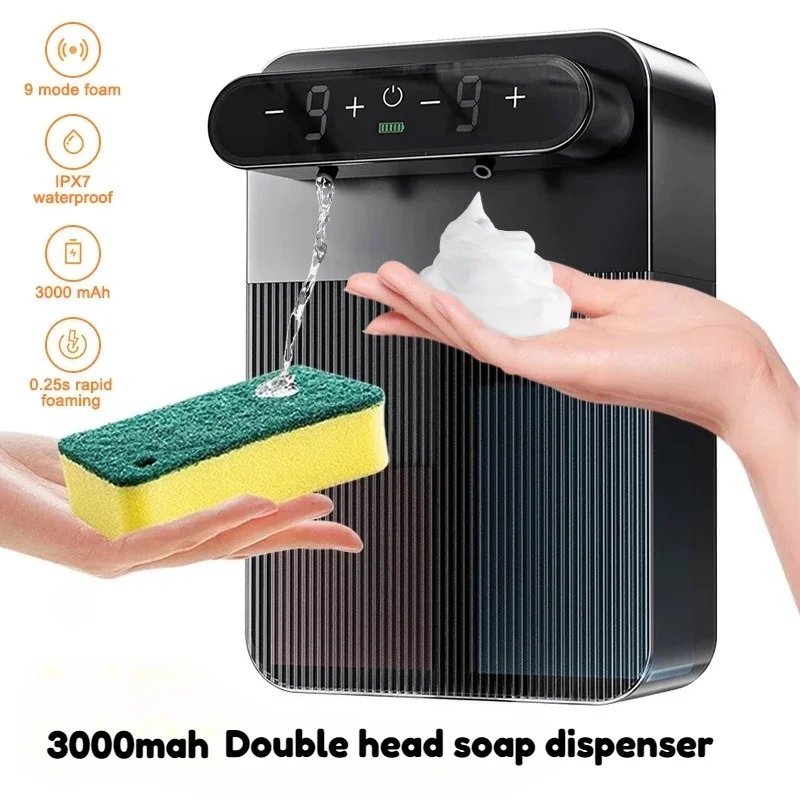 Automatic Foam and Gel Double-head Soap Dispenser Wall Mounted Smart Display Touchless Sensor Foam Dispensers Hand Washer
