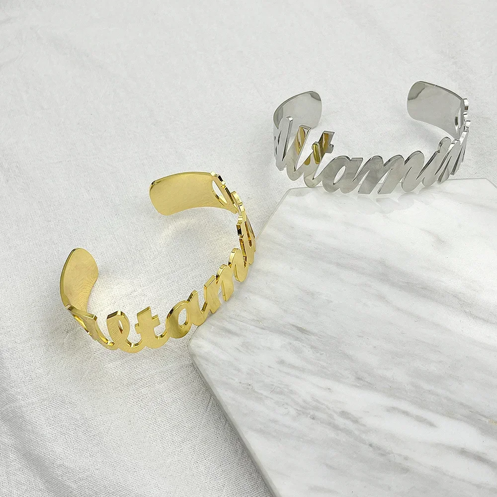 

Big Bangles for Women Personalized Name Gold Stainless Steel JewelryLuxury Arabic Christmas Customized Products Gifts women